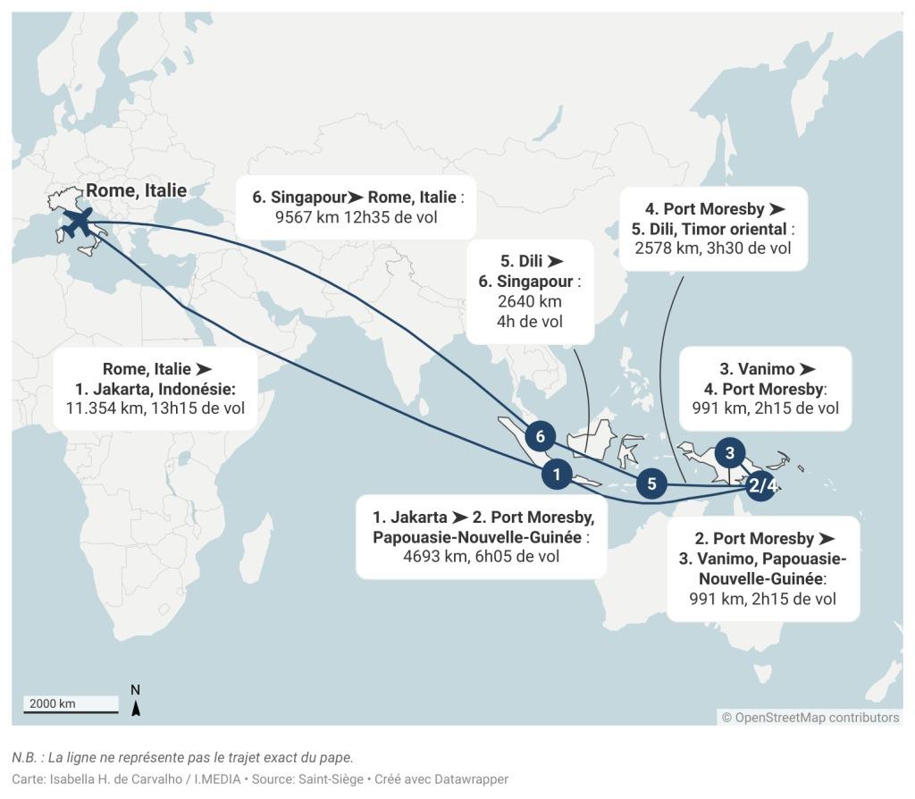 Carte d'I.Media sur le voyage du pape